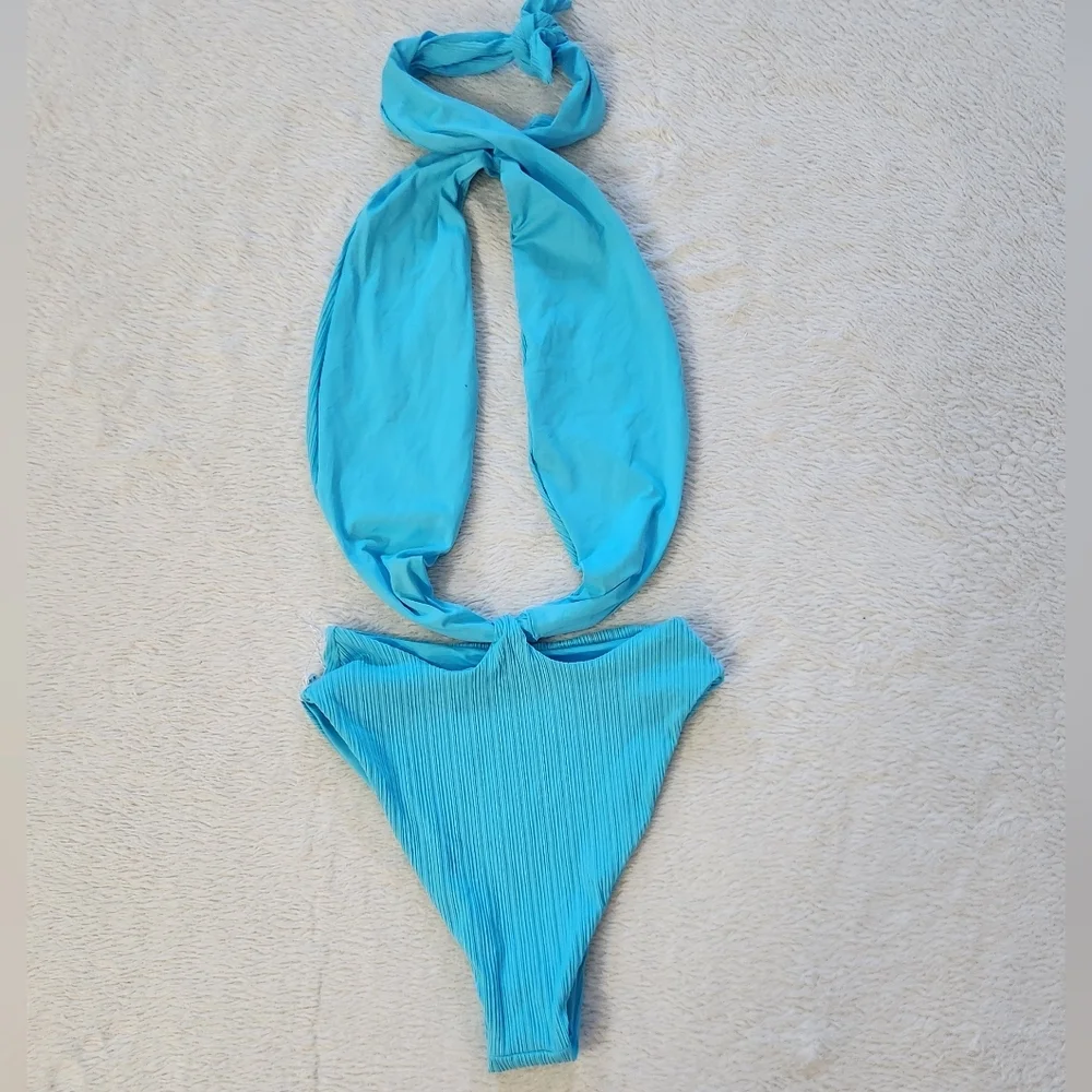 New!Frankie's Bikinis Dorothy‎ Plisse Halter One-piece Swimsuit